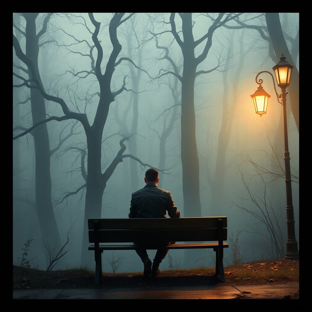 Mystical Figure Lost in Foggy Forest