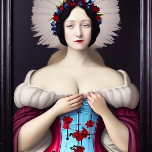 Renaissance Woman with Finch, Oil on Canvas