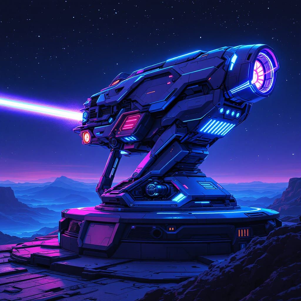 Futuristic Turret with Glowing Accents in Neon Style