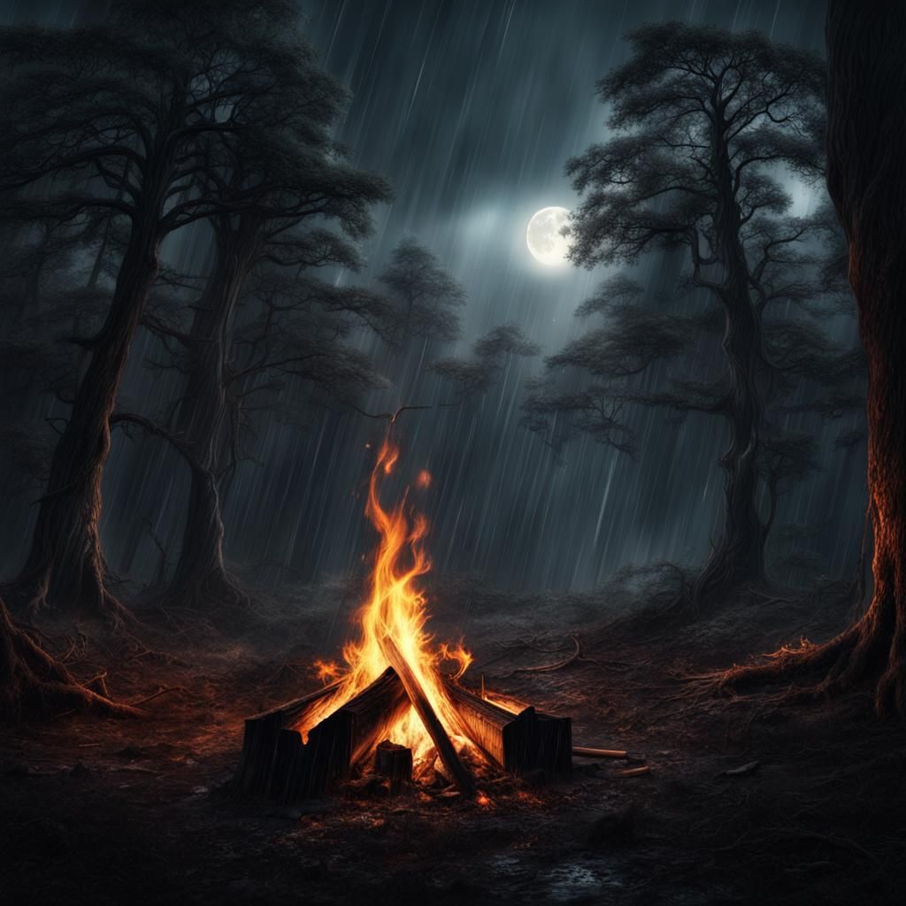 Moonlit Campfire in Gothic Forest Hideaway