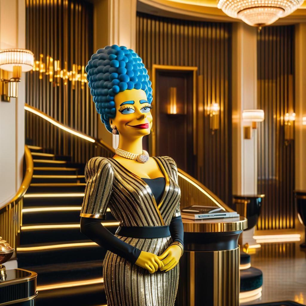 Marge Simpson Amidst Golden Age Glamour