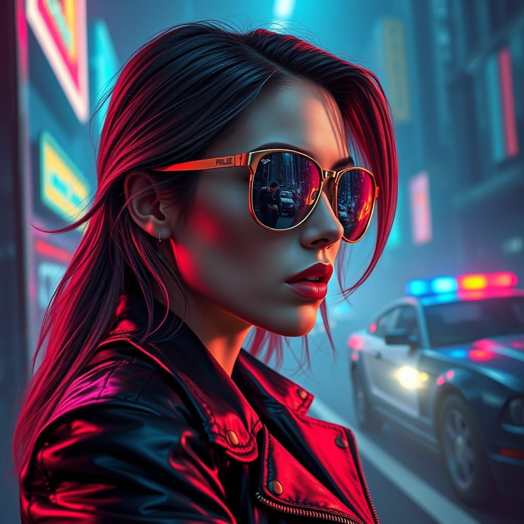 Glamorous Cyberpunk Woman Radiates Confidence in a Neon-Lit ...