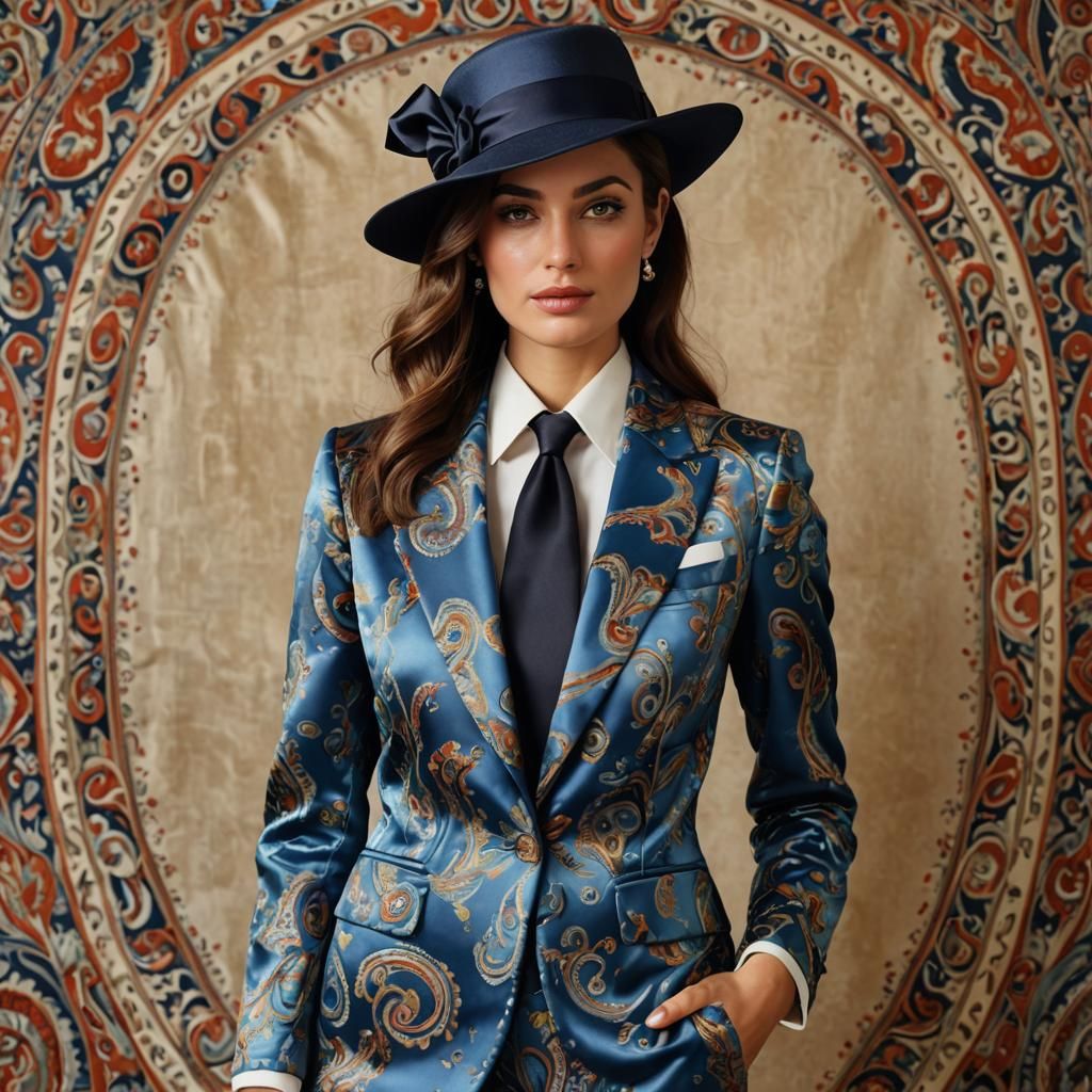 Elegant Italian Woman in Paisley Suit