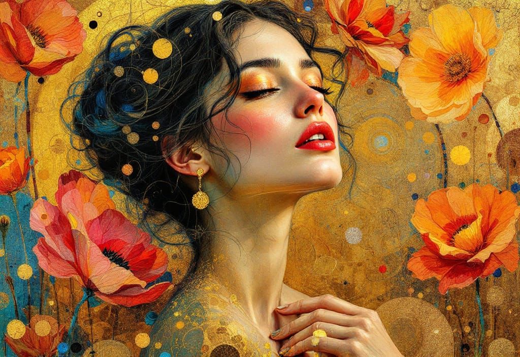 Golden Woman Portrait in Impressionistic Style