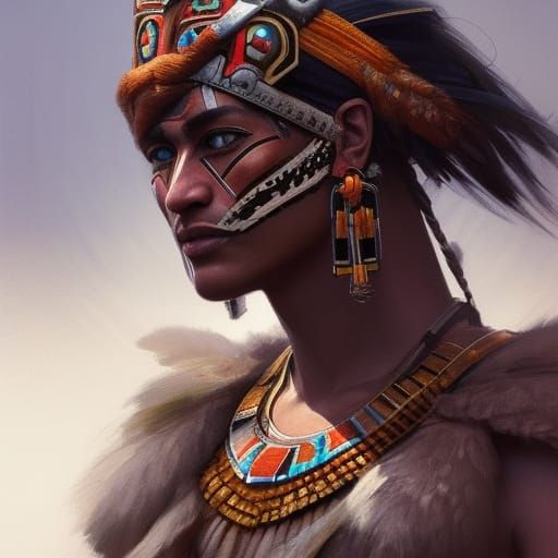 Aztec Warrior Portrait in Hyperdetailed Style