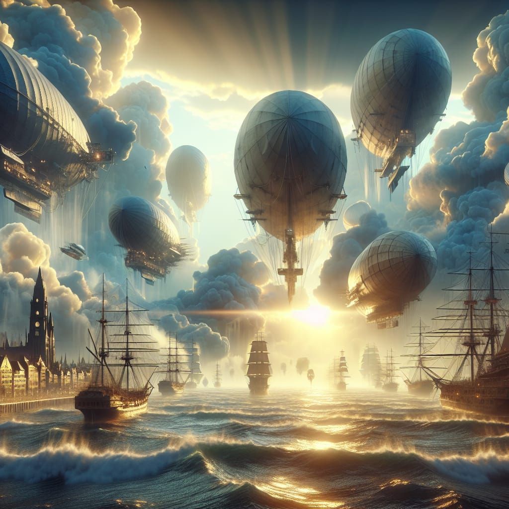 Oceanside City Under Siege by Damaged Airships