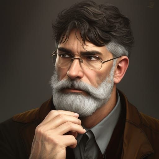 Mid adult man writer with grayish beard