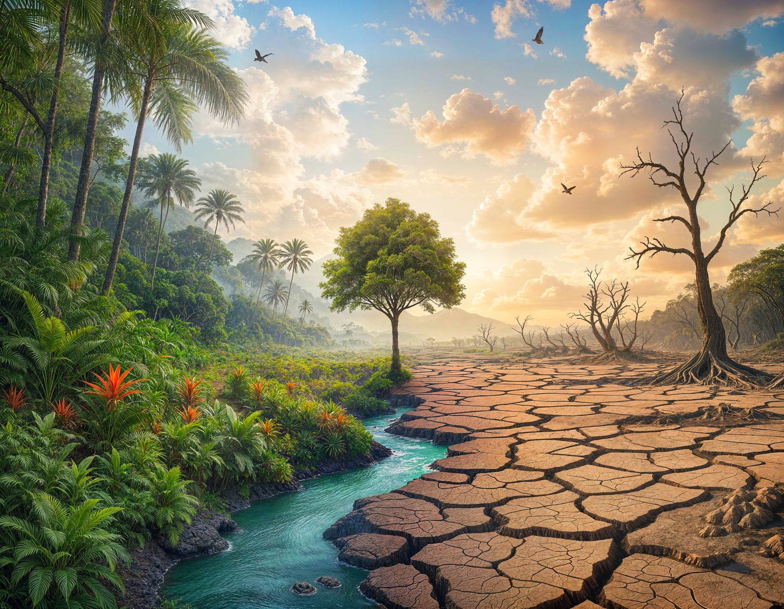 Rainforest Wasteland Juxtaposition: A Photorealistic Vision