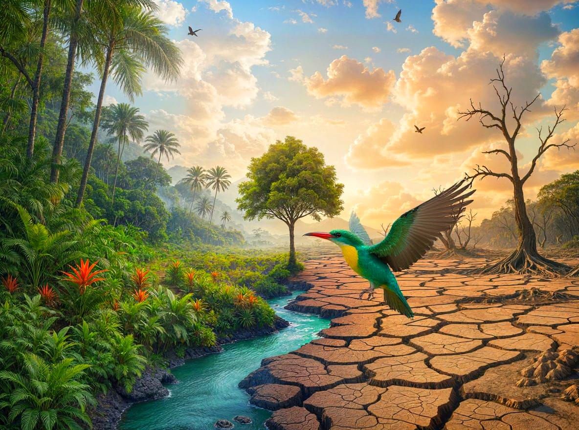 Rainforest Wasteland Juxtaposition in Photorealistic Style