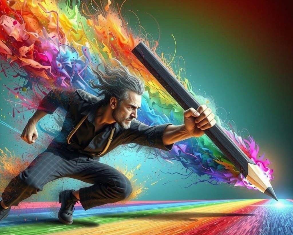 Vibrant Artist Creates Rainbow Background Masterpiece