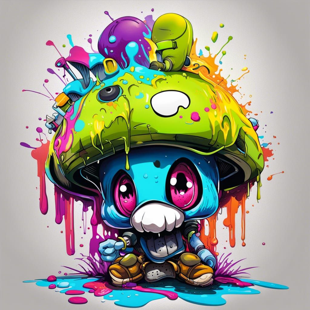 Mechanic Mushroom in Graffiti Splash Art Style