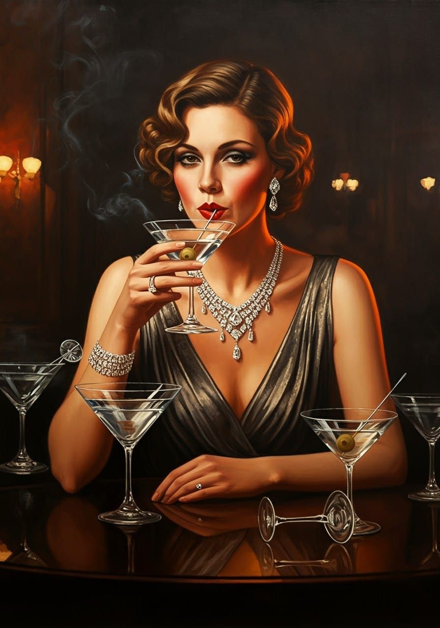 Elegant Woman's Last Martini, in Realistic Style