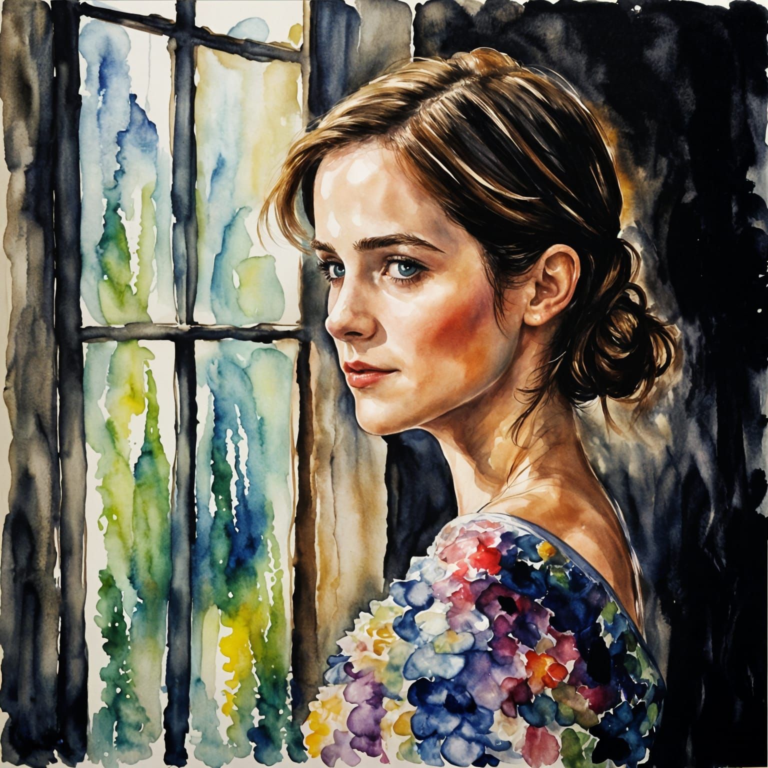Impressionistic Watercolor Portrait in Monet Style