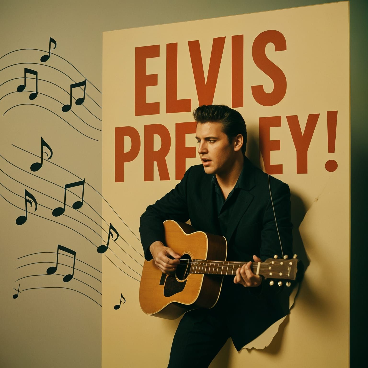 Elvis Presley Bursting Through Banner in Lomography Style