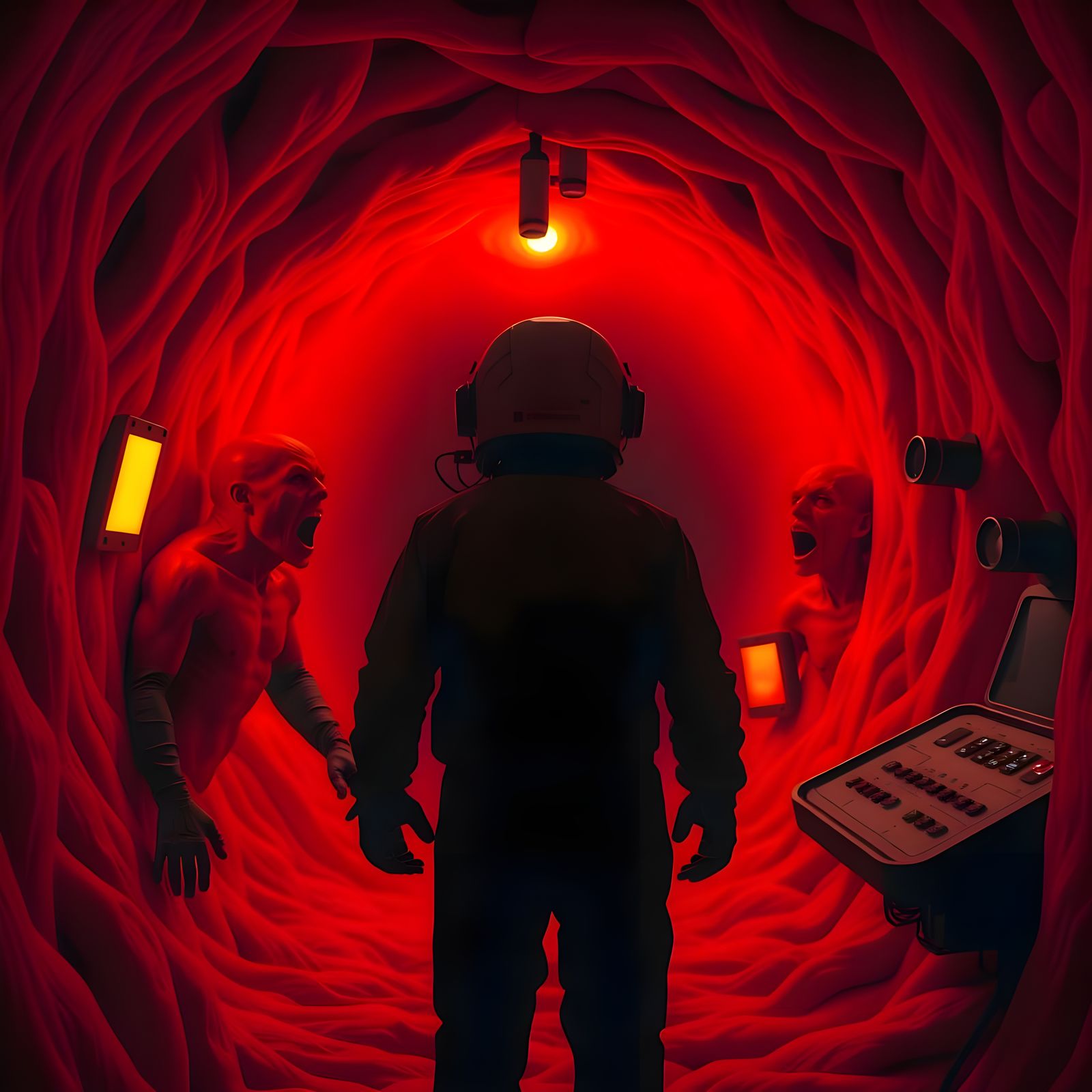Astronaut in a Grotesque Biological Tunnel