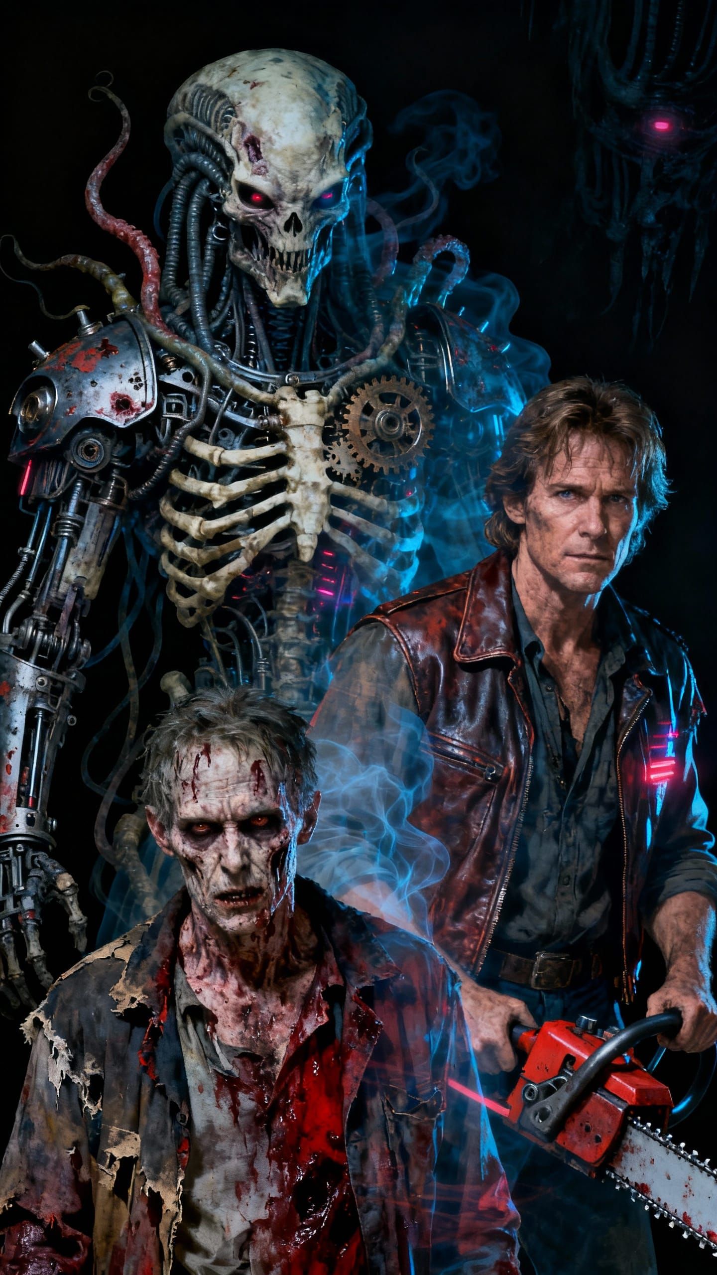 Horror Icons Triple Exposure in Hyper-Realistic Style