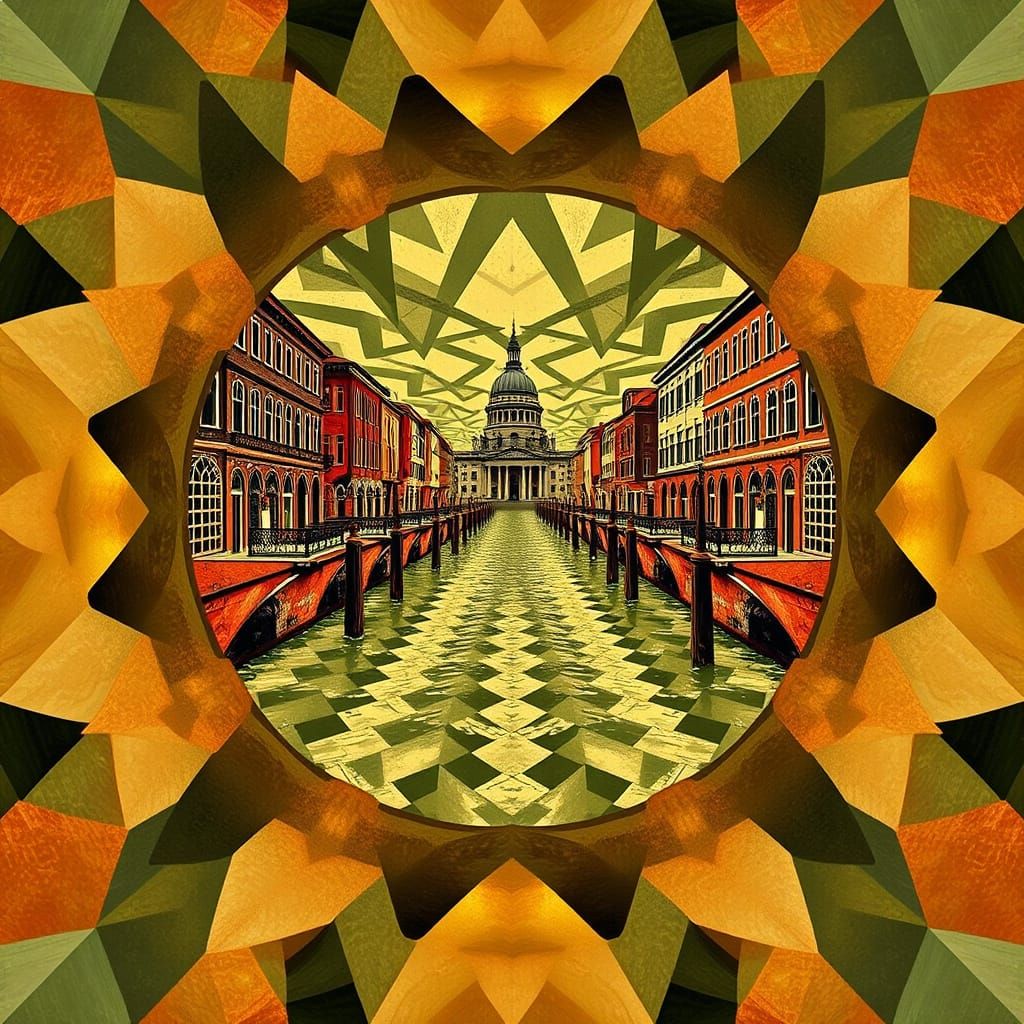Tessellation Geometric Canaletto vorticism dieselpunk