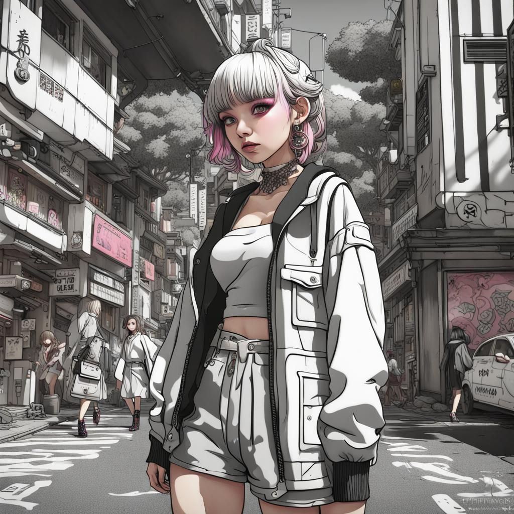 Monochrome Harajuku Street Fashion Coloring Book Page