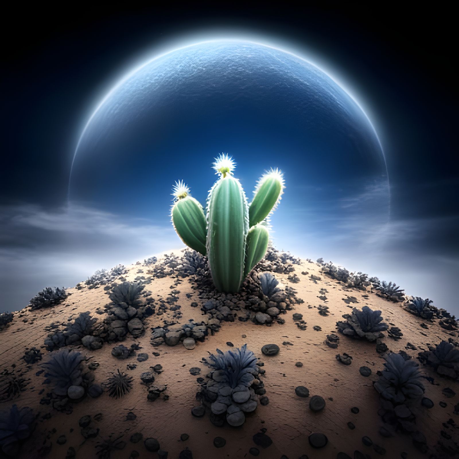 Sparkling Cactus on the Moon: Digital Matte Painting