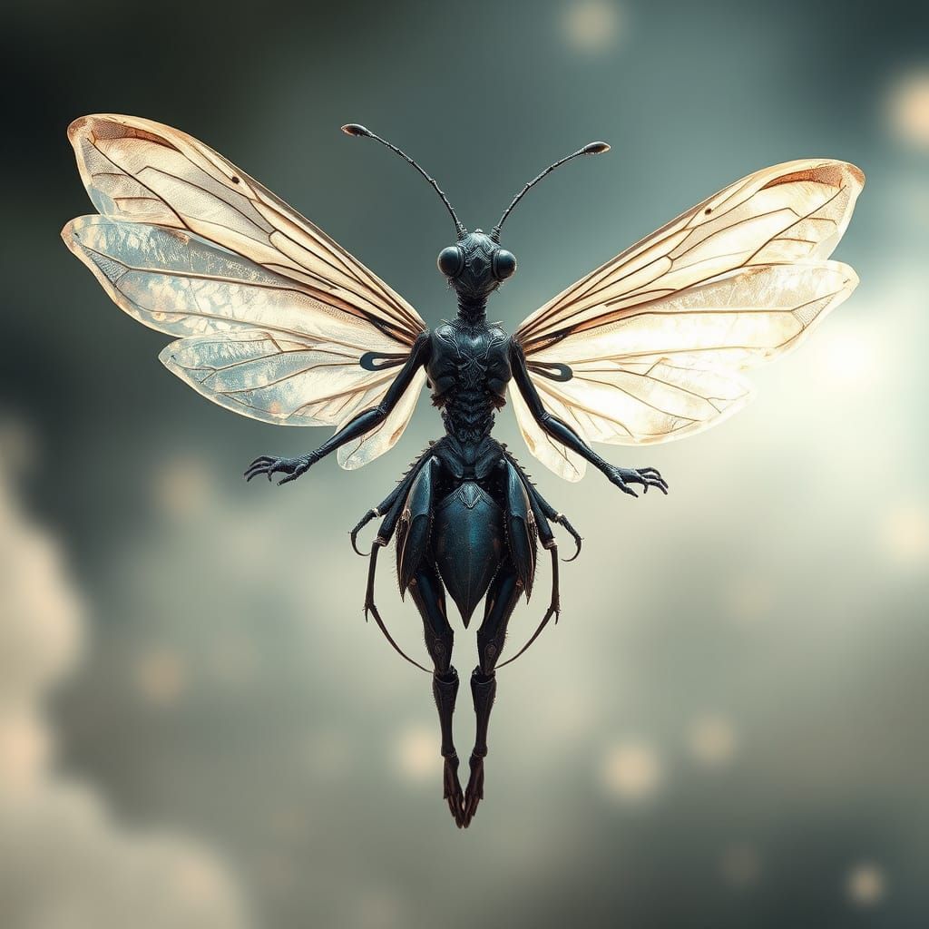 Surreal Fairy Unfolds with Iridescent Wings and Crystalline ...