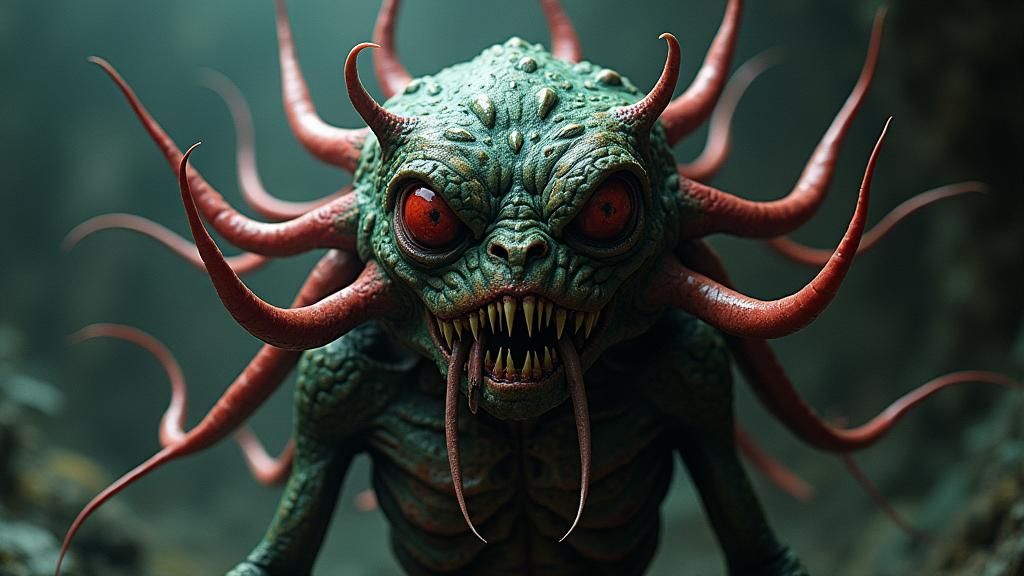 Terrifying Spiked Monster with Buds in Giger Style