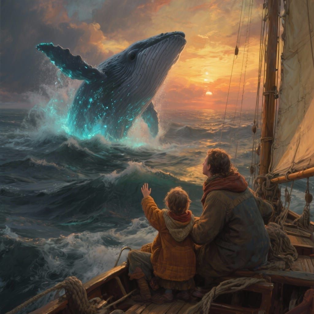 Family Sees Giant Bioluminescent Whale Breach at Sunrise