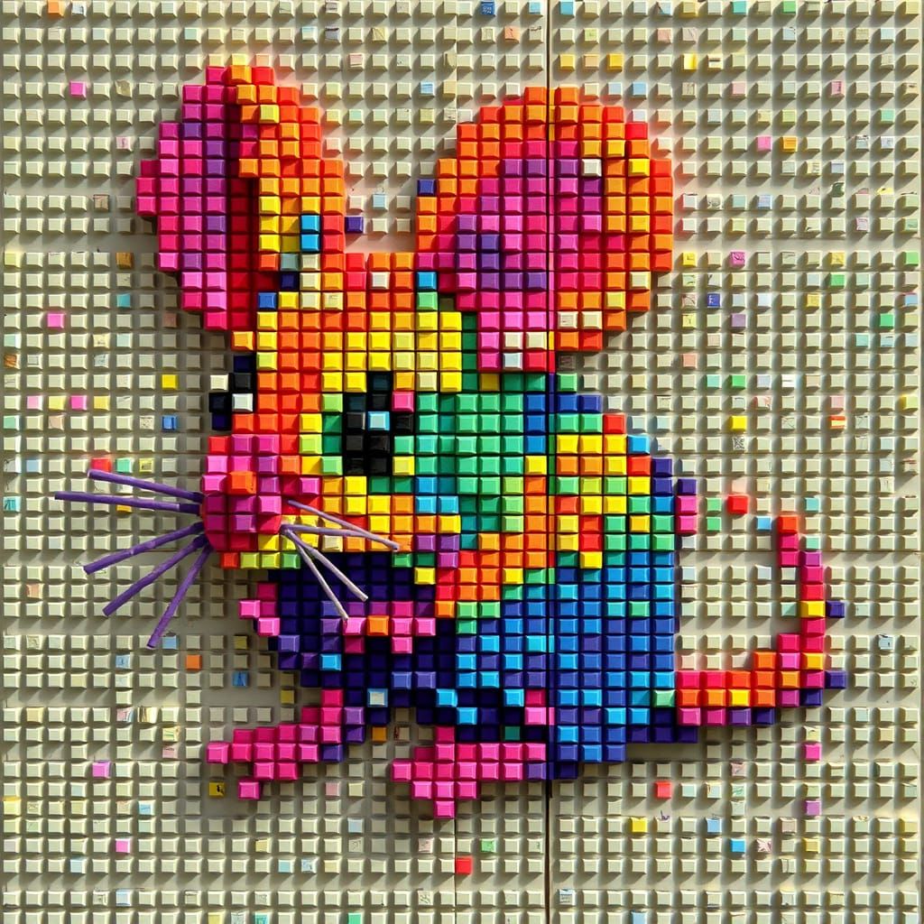 high relief cubes pixelated mosaic of a mouse