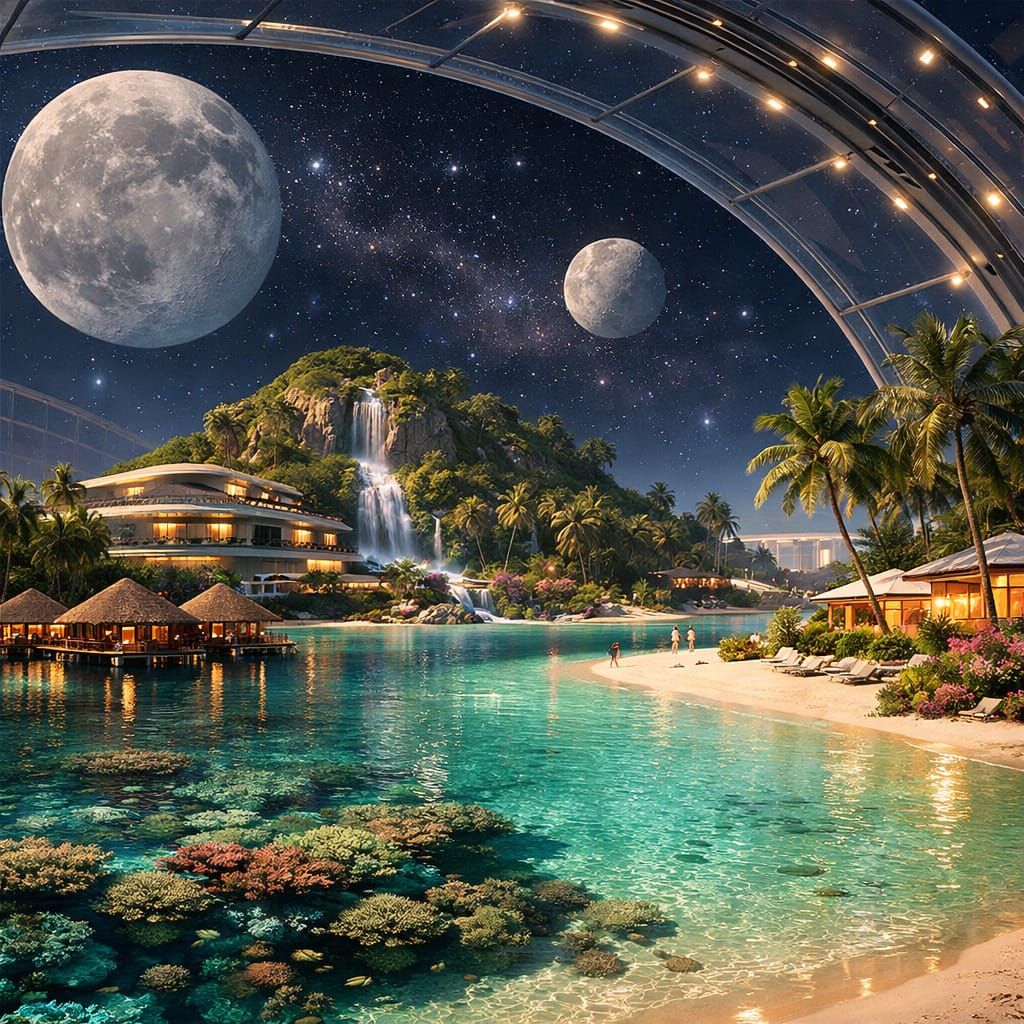Futuristic Space Resort Dome Island Paradise