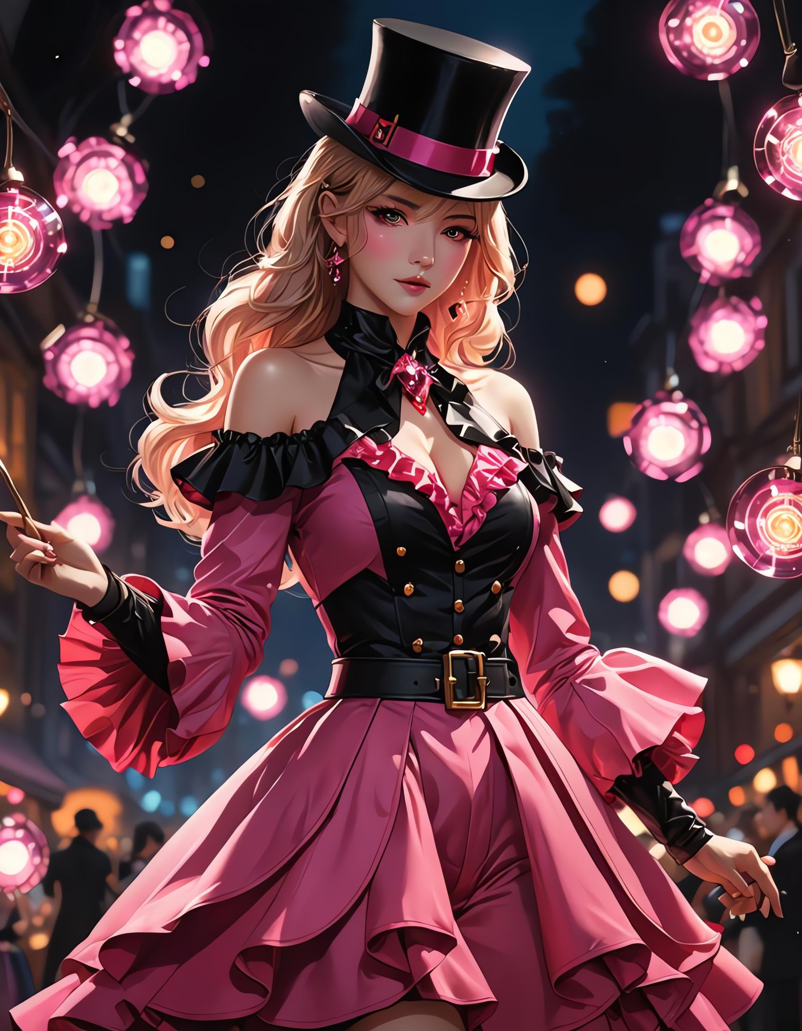 Glowing Pink Ringmaster Suit in Anime Style