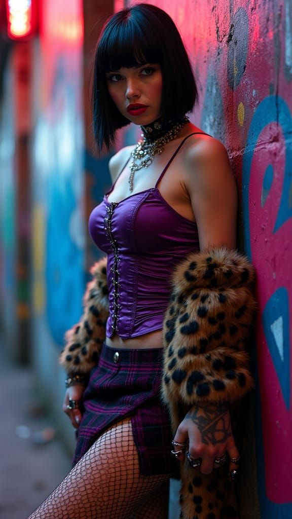 Urban Portrait of a Punk Woman in Alleyway