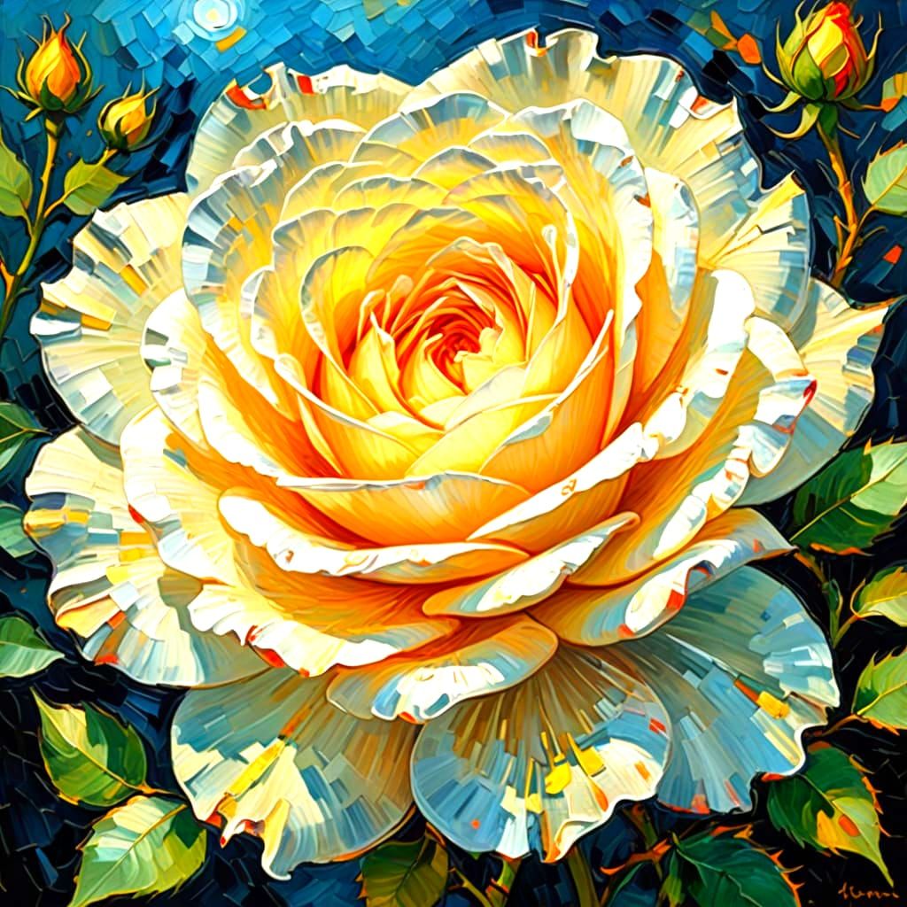 Vibrant White Blooming in Thick Brush Strokes