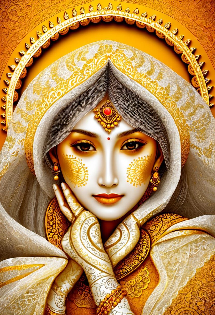 Elegant Southeast Asian Goddess in Golden Temple Hues