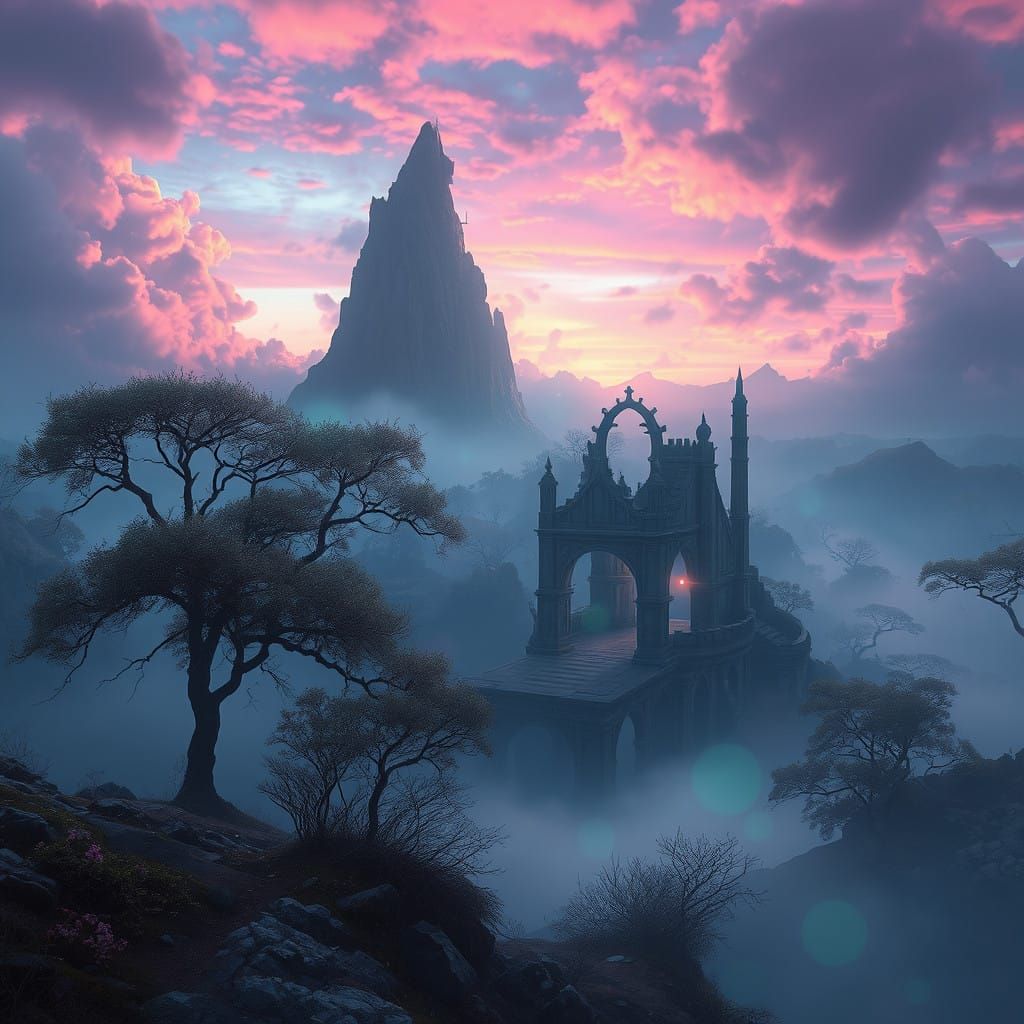 Ethereal Landscape in Vibrant Sapphire and Amethyst