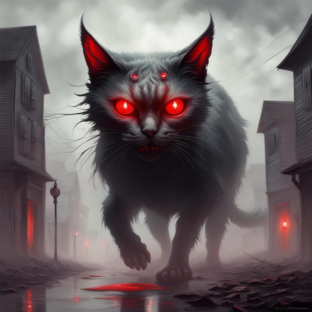 Dystopian Nightmare: Sinister Death Cat in Fog