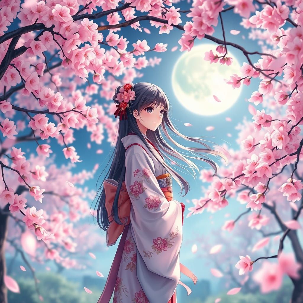 Cherry Blossom Goddess in Anime Style