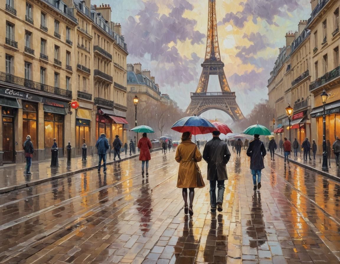 Rainy Paris Afternoon in Impressionist Impasto Style