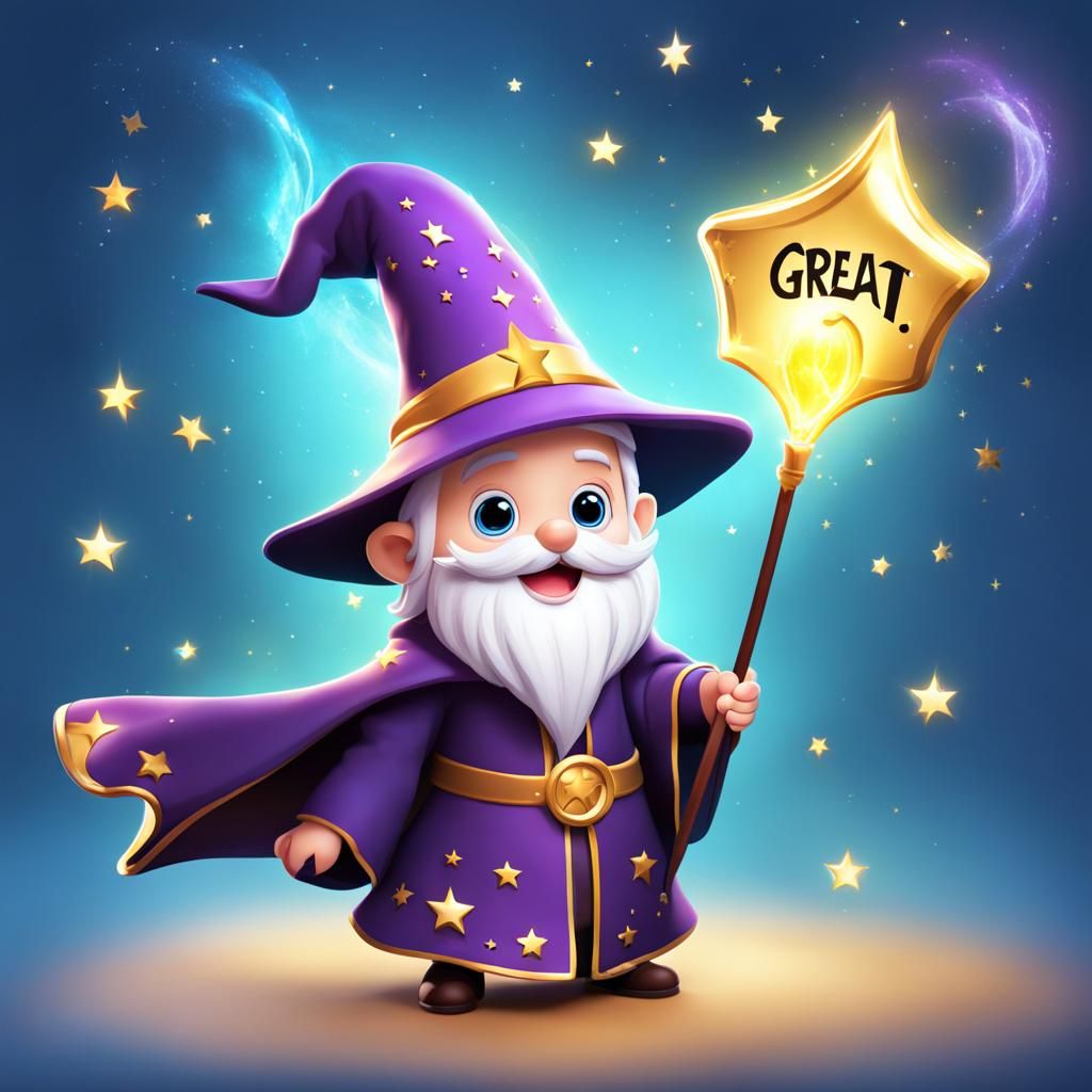 Cartoon Wizard Casting a Cheerful Spell
