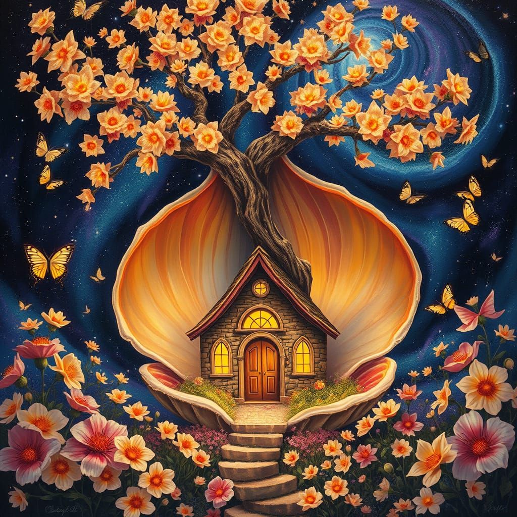 Enchanted Shell Sanctuary in Vibrant, Celestial Colors