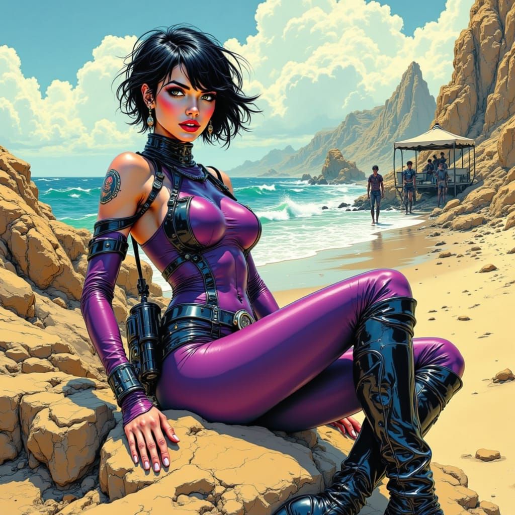 Ethereal Coastal Encounter in Moebius-Gurney Style