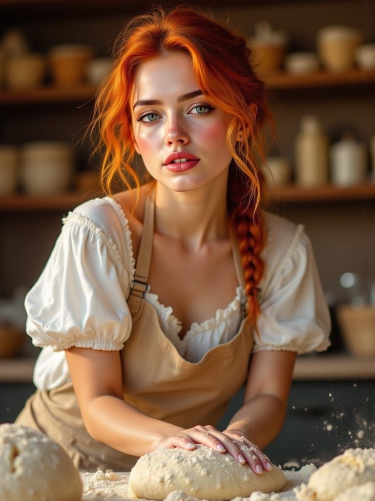 1500s Baker Kneading Dough in Bustling Kitchen