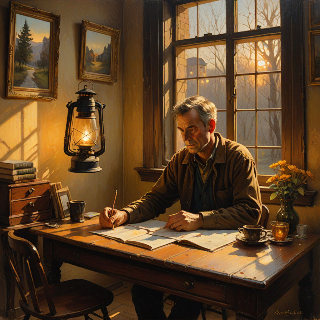 Cozy Study Scene in Warm Golden Light
