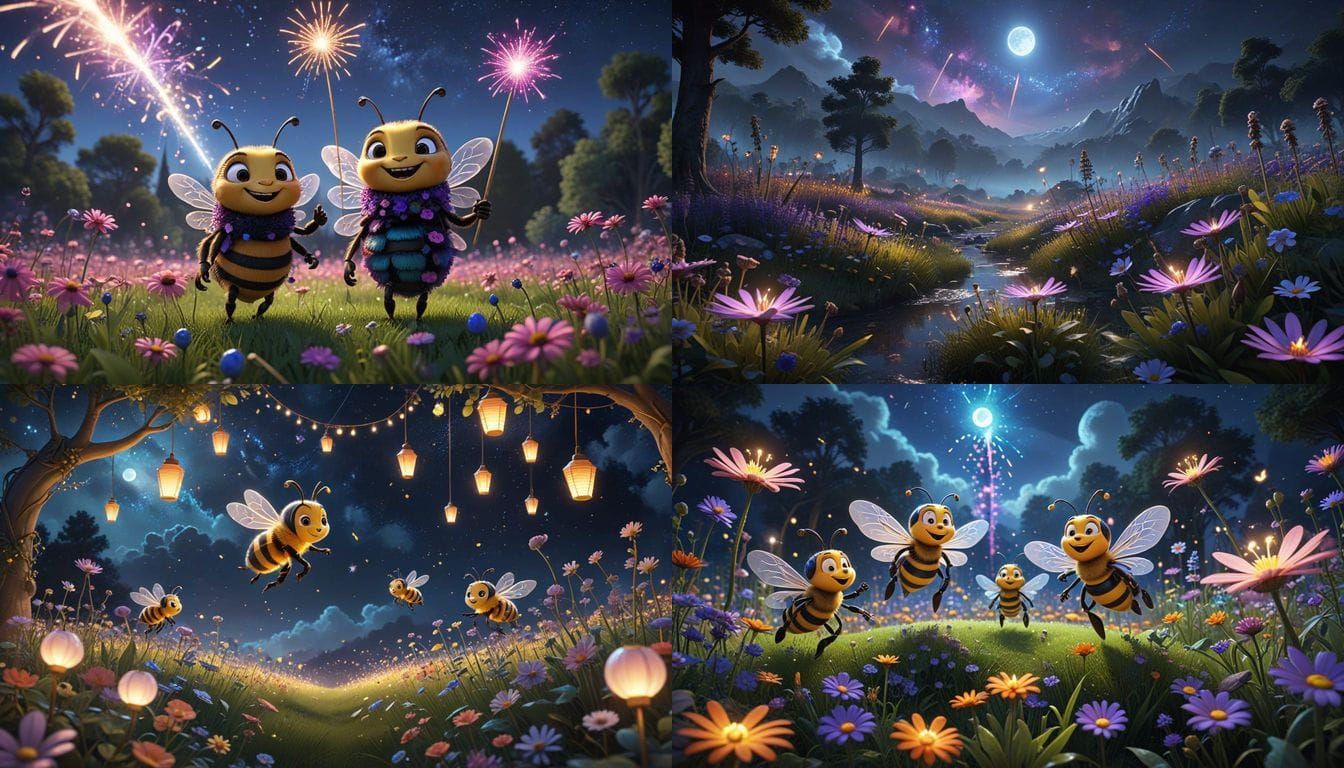 New Year's Eve Bee Celebration in a Magical Flower Meadow