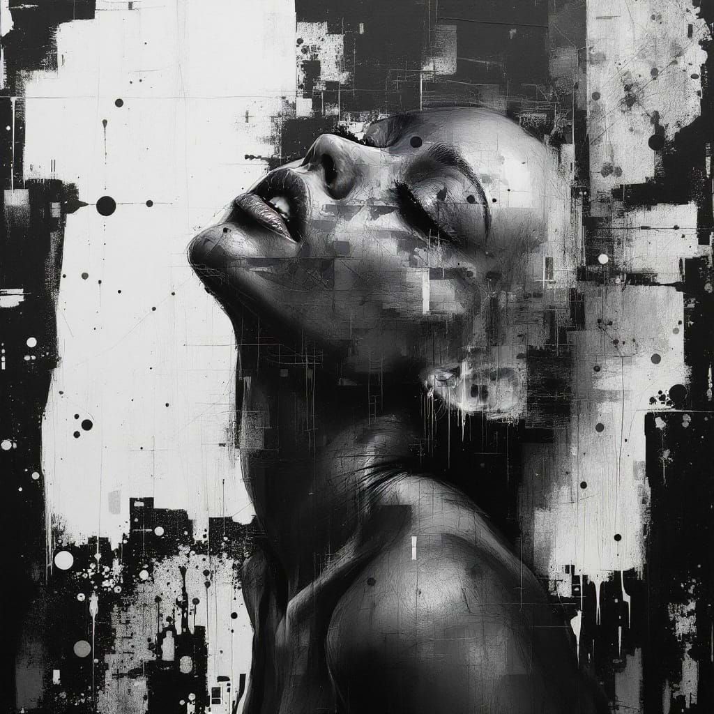 Surreal Beast Woman in Kinetic Pointillism Style