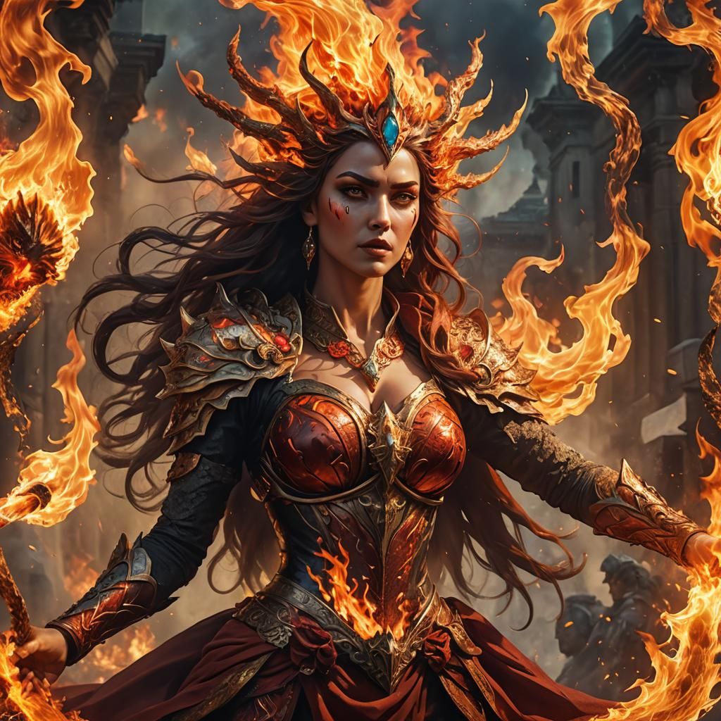 Furious Fire Goddess Portrait in HD Fantasy Art