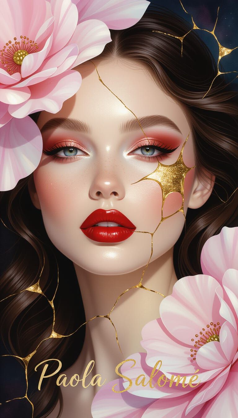 Ethereal Woman with Golden Fractures Portrait