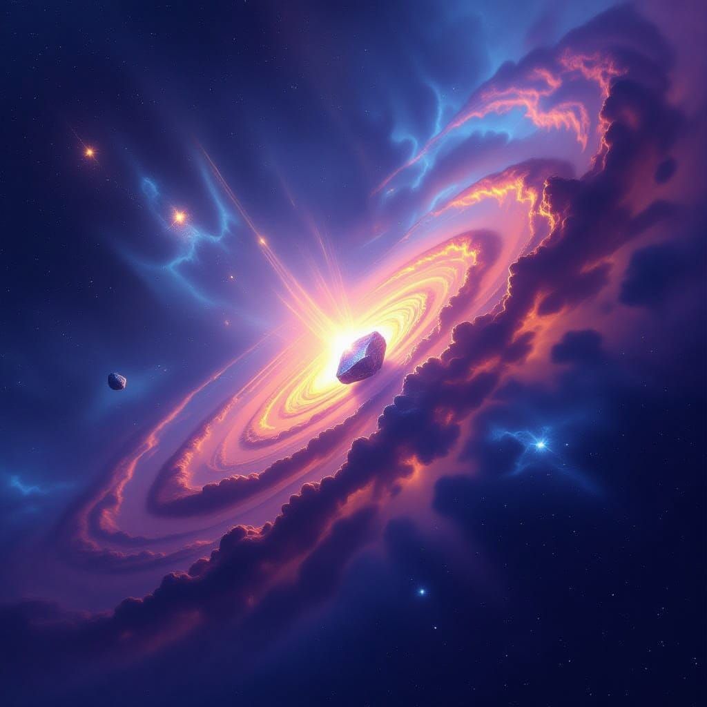 Cosmic Nebula With Crystalline Asteroid Digital Matte Painti...