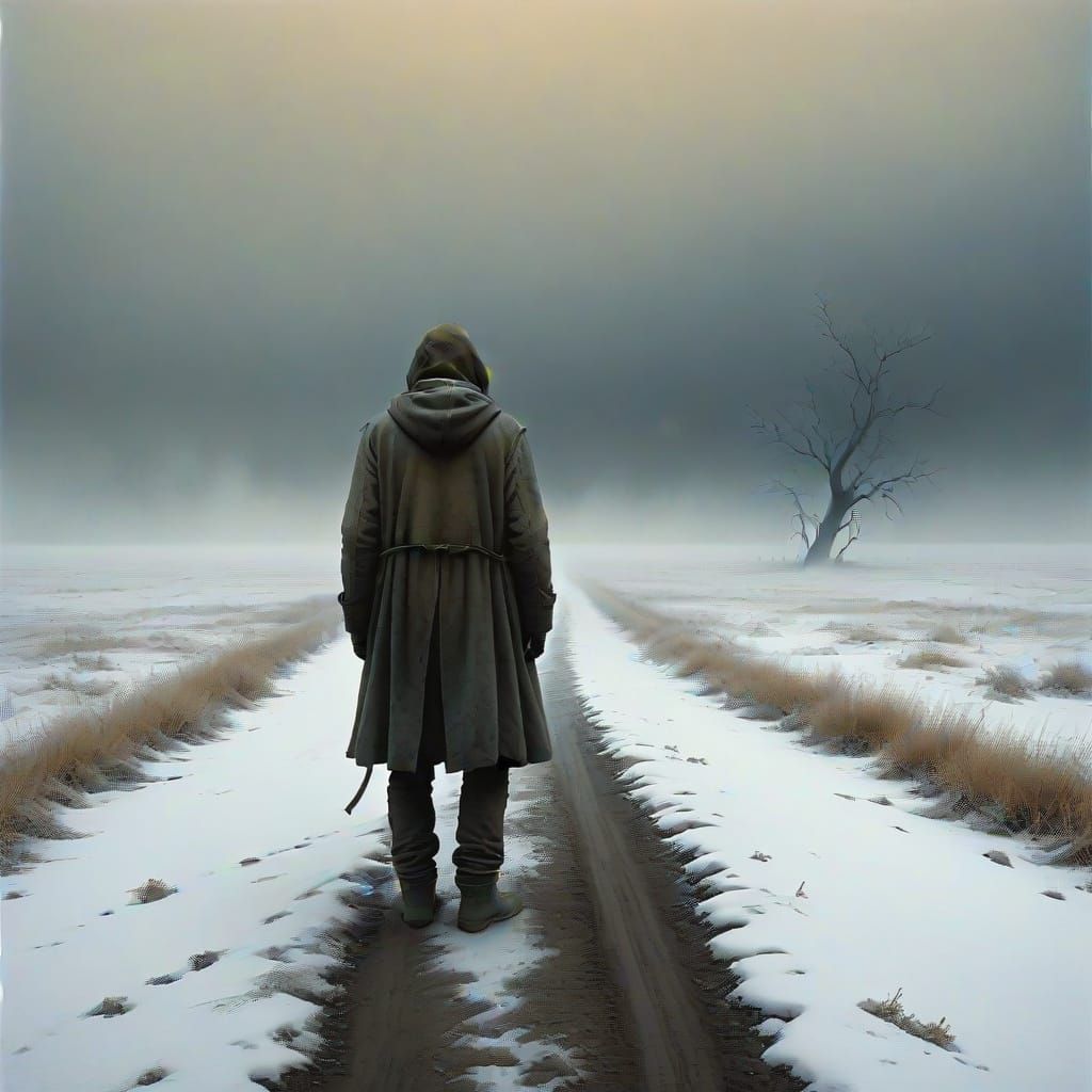 A Lonely Traveler Faces the Uncertain Steppe