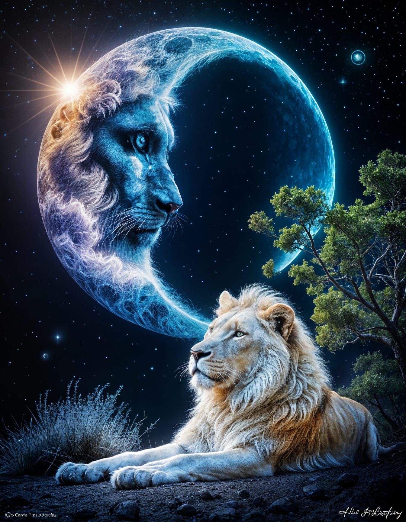 Lion, moon