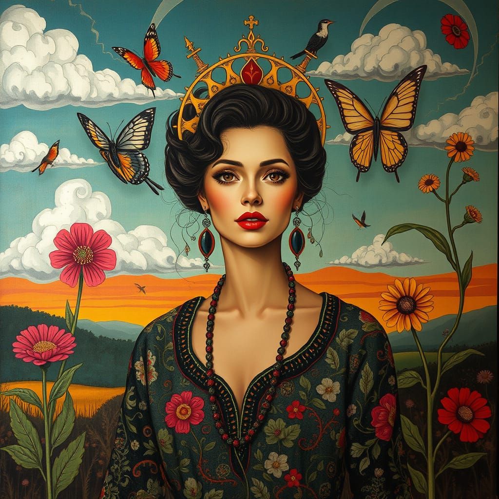 Eclectic Currents Surround Woman in Abstract Art