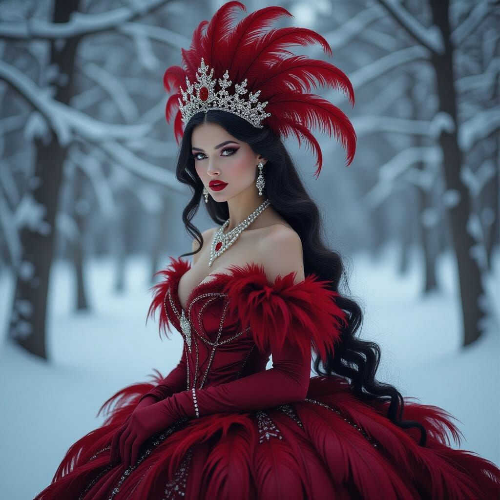 Vampire Queen in Crimson Gown, Hyperrealistic Dark Fantasy A...